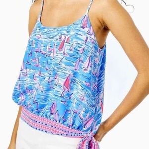 NWT Lilly Pulitzer Ainsley Top XS Boatylicious Zanzibar Blue print